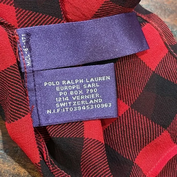 Vintage Ralph Lauren Collection Silk Plaid Button-Up Top Blouse Red / Black 6 - Picture 9 of 12